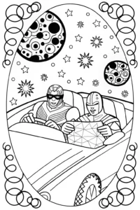 A coloring page of Avengers Cosmic Road Trip Coloring Page