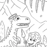 Dinosaur Adventurers in the Fossil Cavern Coloring Page