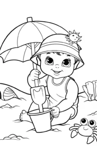 A coloring page of Baby’s Sunshine Adventure Coloring Page