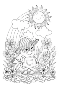 A coloring page of Minion’s Garden of Giggles Coloring Page
