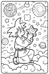 A coloring page of Goku’s Cosmic Puzzle Challenge Coloring Page