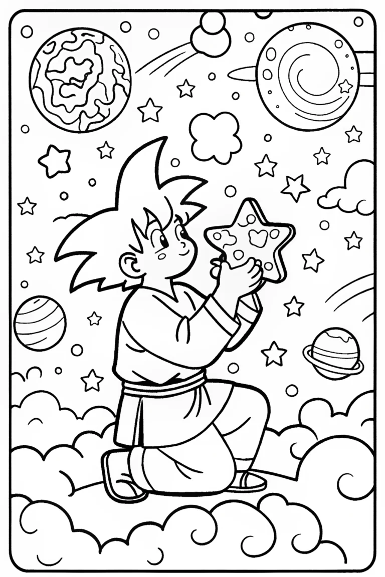 Goku’s Cosmic Puzzle Challenge Coloring Page coloring pages