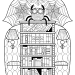 Spider Librarian in a Bookish Wonderland Coloring Page