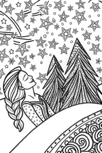 A coloring page of Elsa’s Enchanted Starry Night Coloring Page