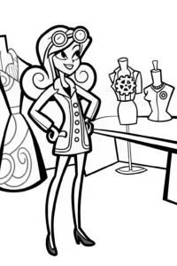 A coloring page of Barbie the Fashion Inventor Coloring Page
