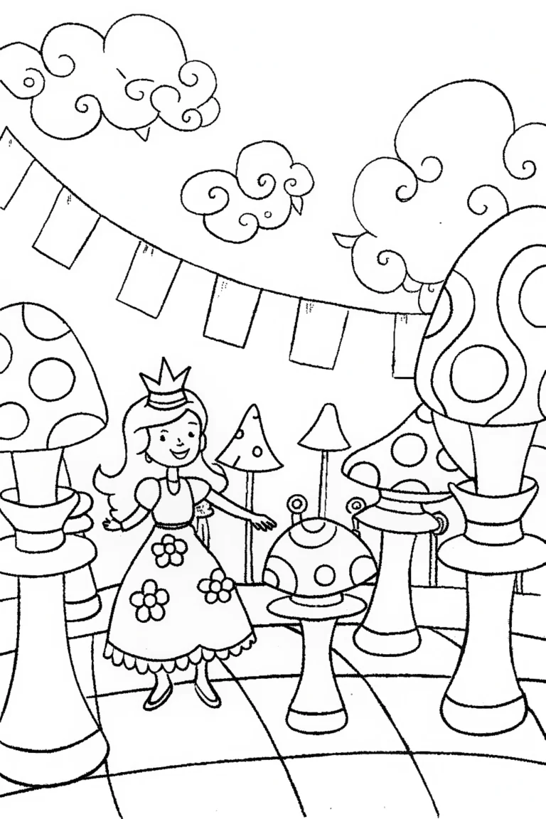 Alice in the Enchanted Chess Parade Coloring Page coloring pages