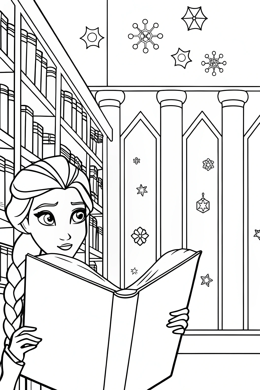 Elsa&#8217;s Enchanted Ice Library Coloring Page