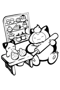 A coloring page of Snorlax Bakery Coloring Page