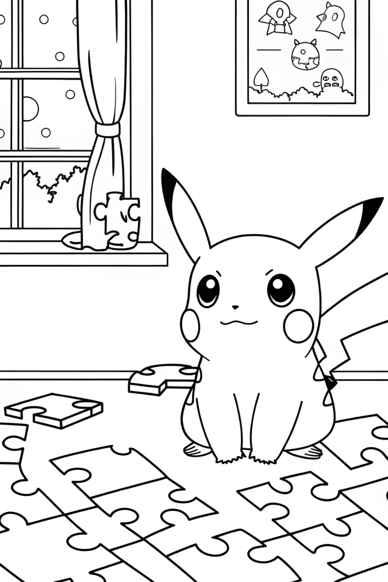 Pikachu’s Puzzle Adventure Coloring Page coloring pages