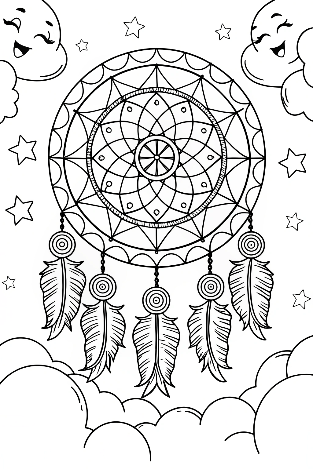 Whimsical Mandala of Dreams Coloring Page