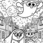 Halloween Costume Parade with Ghost and Witch