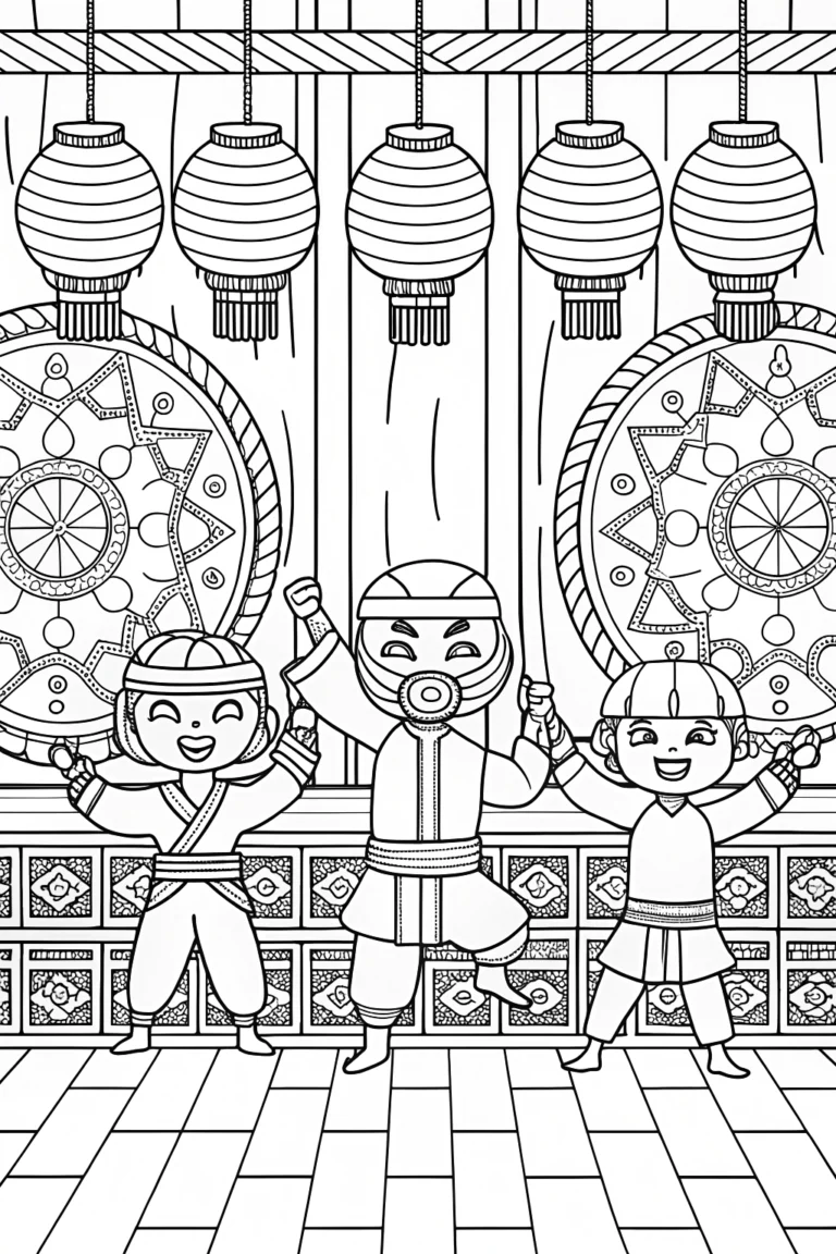 Ninja Sensei and the Playful Students Coloring Page coloring pages