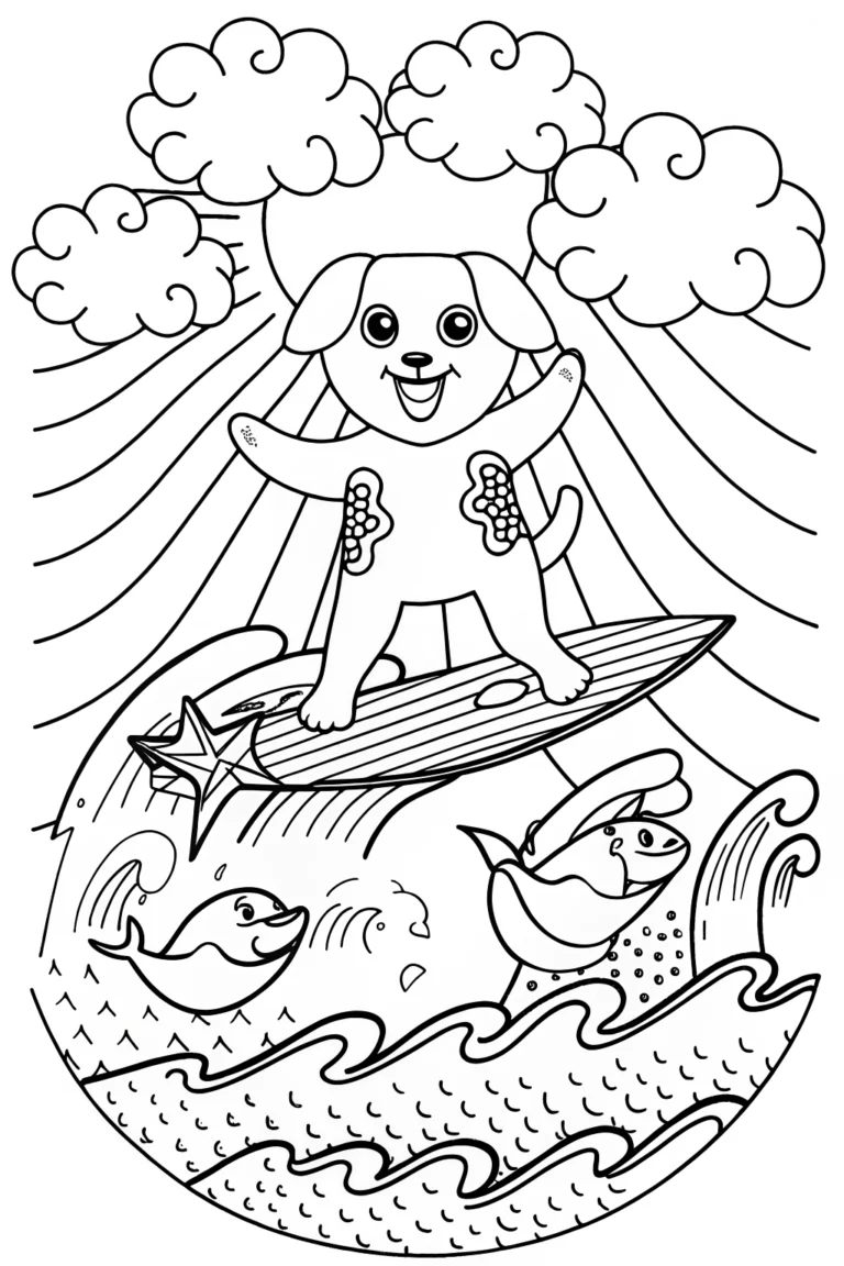 Sunshine Surfing Adventure Coloring Page coloring pages