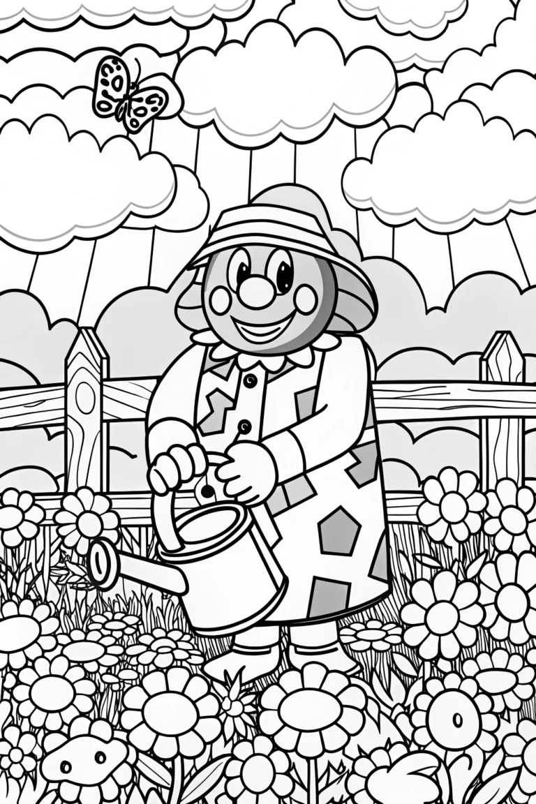 Cheerful Gardener Coloring Page coloring pages