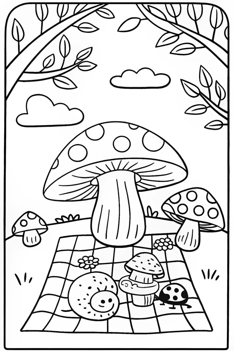 Mushroom Picnic Party Coloring Page coloring pages