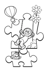 A coloring page of Huggy Wuggy’s Puzzle Playground Coloring Page