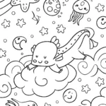 Axolotl’s Dreamy Cloud Adventure Coloring Page
