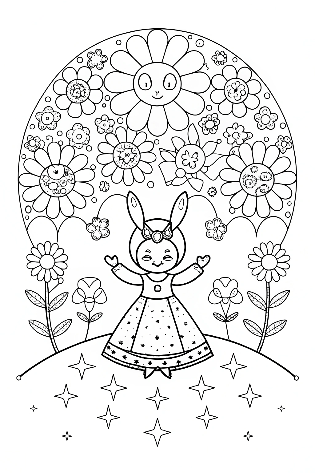 Kuromi’s Cosmic Garden Party Coloring Page