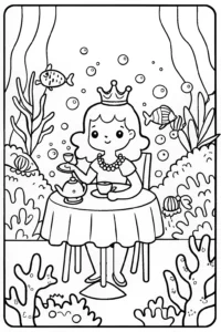 A coloring page of Gabby’s Underwater Tea Party Coloring Page