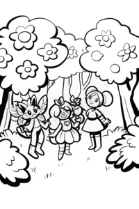 A coloring page of Rainbow High Adventurers in a Magical Forest Coloring Page