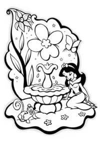 A coloring page of Jasmine’s Garden of Wishes Coloring Page