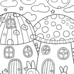 Mushroom Village Adventure Coloring Page