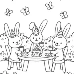 Whimsical Rabbit Tea Party Coloring Page