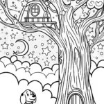 The Starry Dreams Treehouse Coloring Page