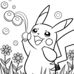Pikachu and the Bubble Bonanza Coloring Page