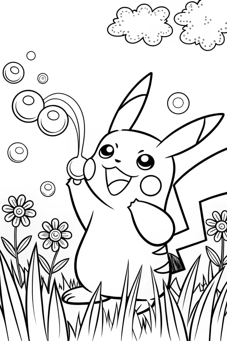 Pikachu and the Bubble Bonanza Coloring Page coloring pages