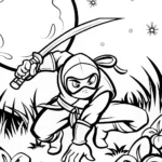 Ninja in the Enchanted Moonlit Meadow Coloring Page