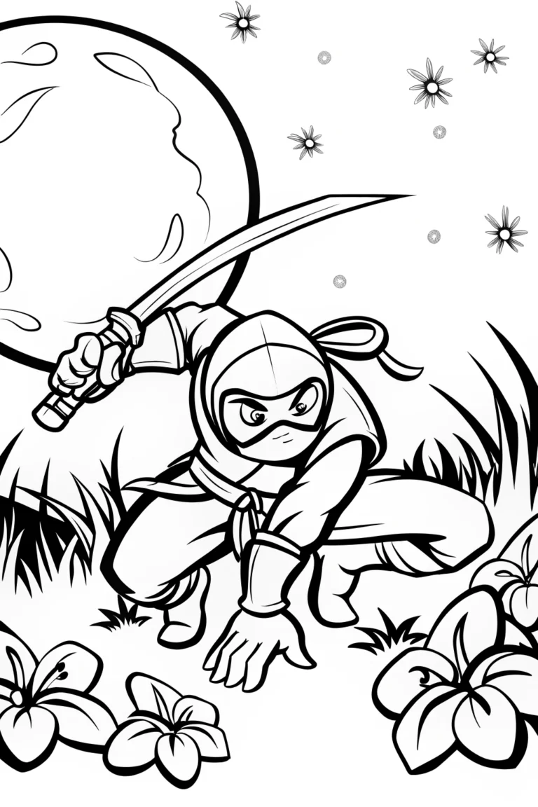 Ninja in the Enchanted Moonlit Meadow Coloring Page coloring pages