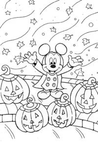A coloring page of Mickey Mouse Halloween Pumpkin Parade Coloring Page