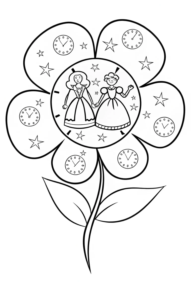 The Flower Time Machine Coloring Page coloring pages