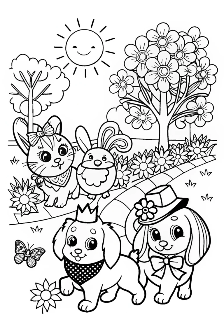 Puppy Parade in the Park Coloring Page coloring pages