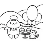 Pompompurin’s Cozy Cloud Café Coloring Page