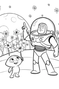 A coloring page of Buzz Lightyear’s Intergalactic Pet Show Coloring Page