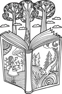 Alice Inside the Book of Curiosities Coloring Page