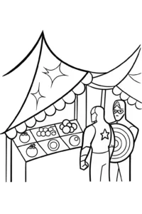 A coloring page of Avengers in the Enchanted Marketplace Coloring Page