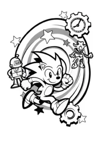 A coloring page of Sonic’s Speedy Adventure through the Time Portal