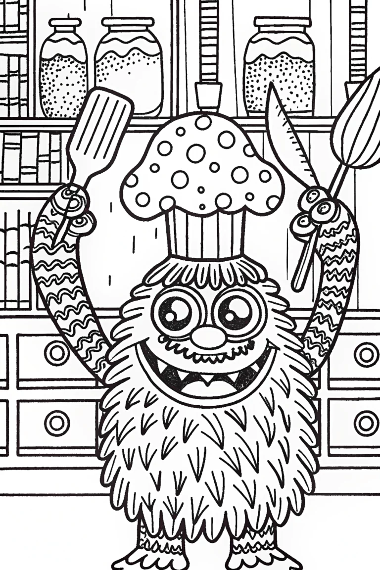 Monster Chef’s Kitchen Chaos Coloring Page coloring pages