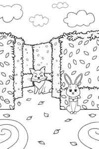 A coloring page of Autumn Adventures in the Leafy Labyrinth