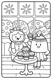 A coloring page of Cupcake Chic’s Cozy Café Coloring Page