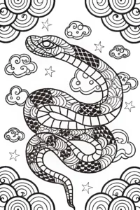 A coloring page of Celestial Serpent Mandala Coloring Page