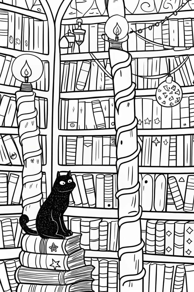 Panther in the Enchanted Library Coloring Page coloring pages
