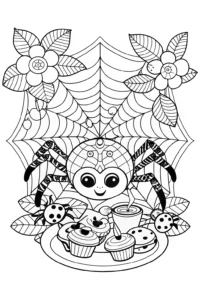 A coloring page of The Spider’s Enchanted Tea Party Coloring Page