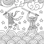Aerial Duel of Demon Hunters Coloring Page