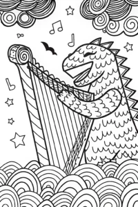 A coloring page of Godzilla’s Musical Adventure Coloring Page