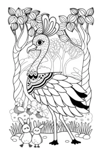 Flamingo Parade in the Enchanted Forest Coloring Page