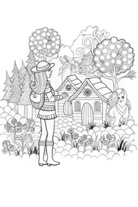 A coloring page of Barbie’s Enchanted Village Adventure Coloring Page